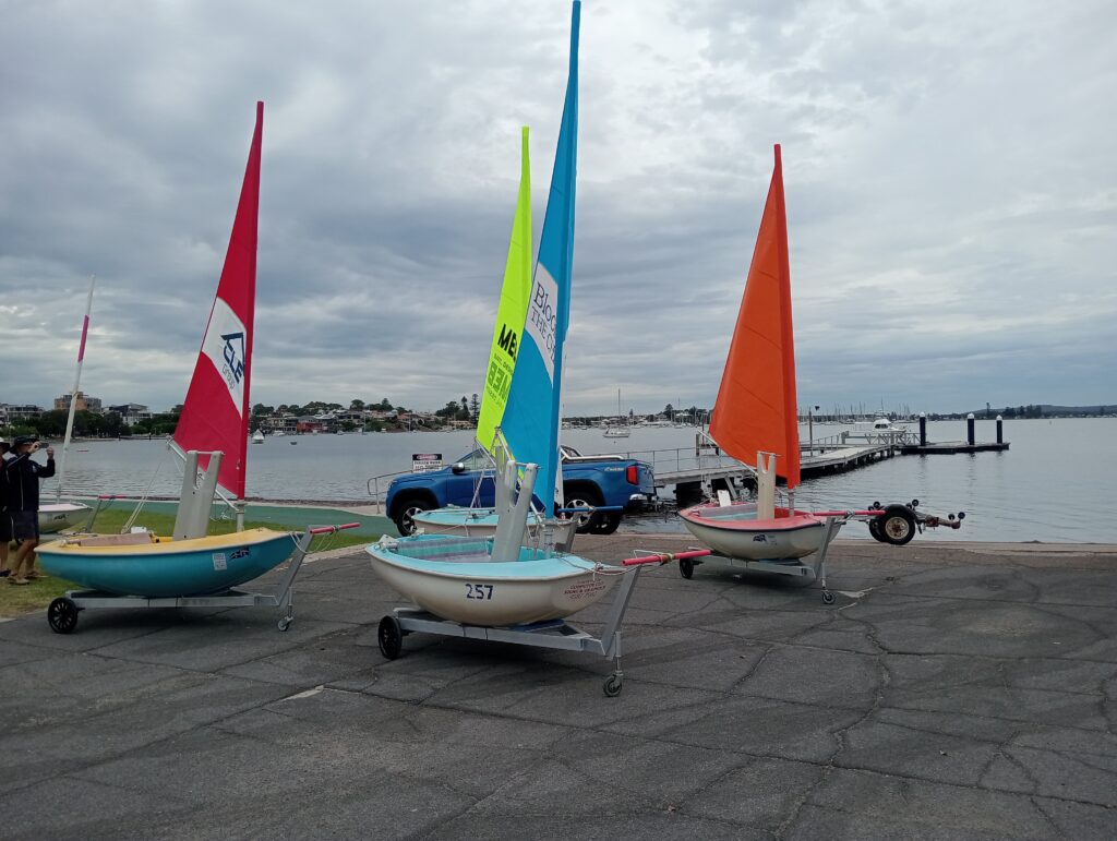 Belmont Boats. Our new bright sails which gives us more exposure on the lake