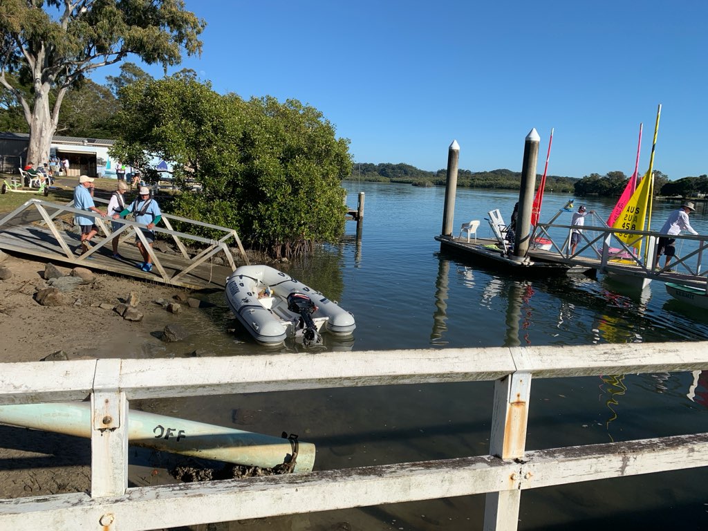 Safety boat at launching ramp